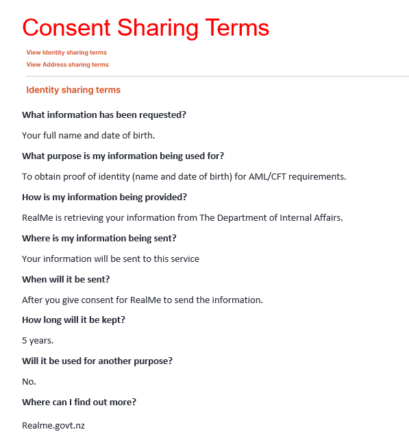 Screenshot consent sharing terms