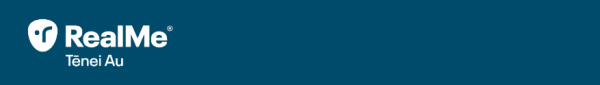 RealMe white logo on dark blue background